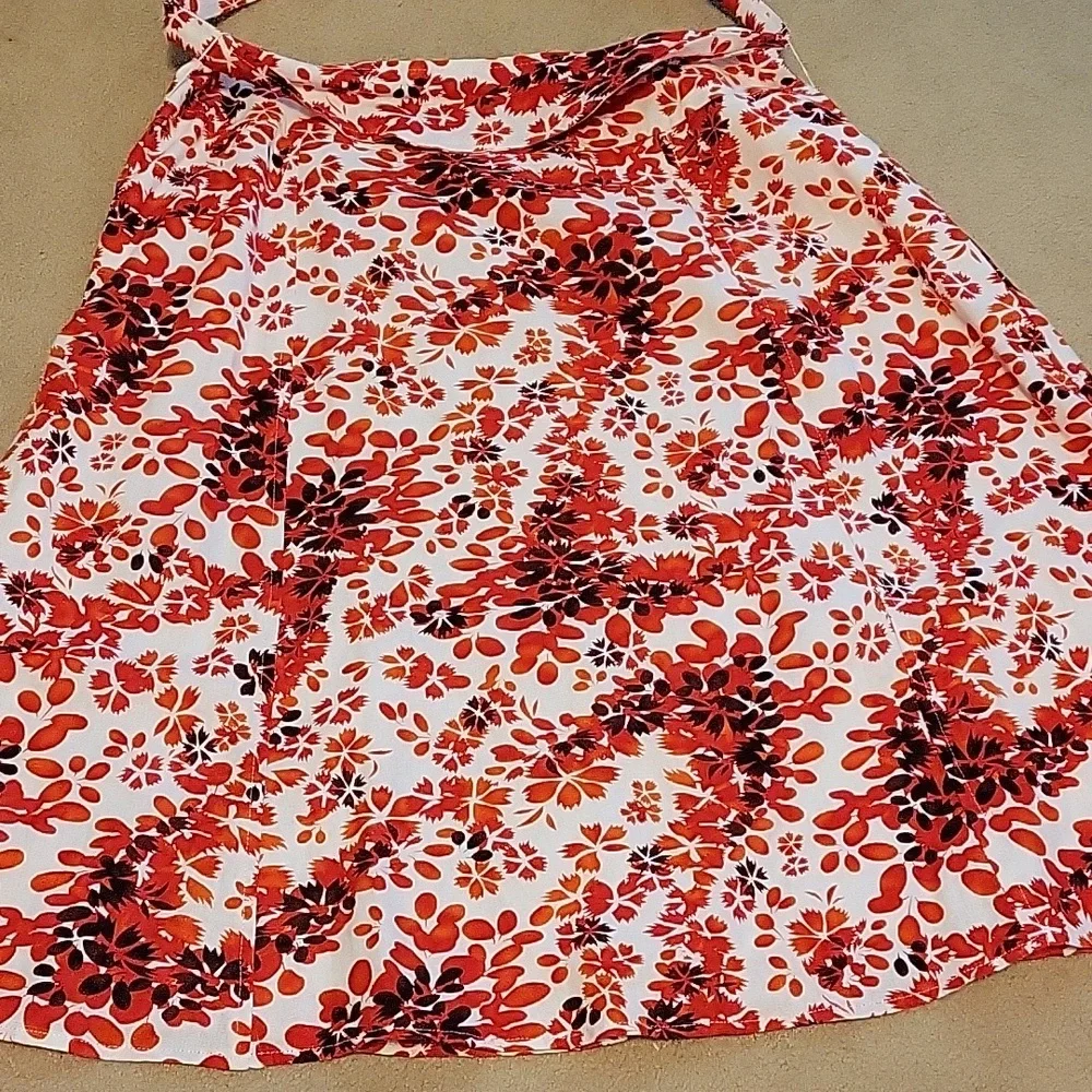 Cato Skirt 14 with Fabric Belt White Orange Brown Floral A-Line